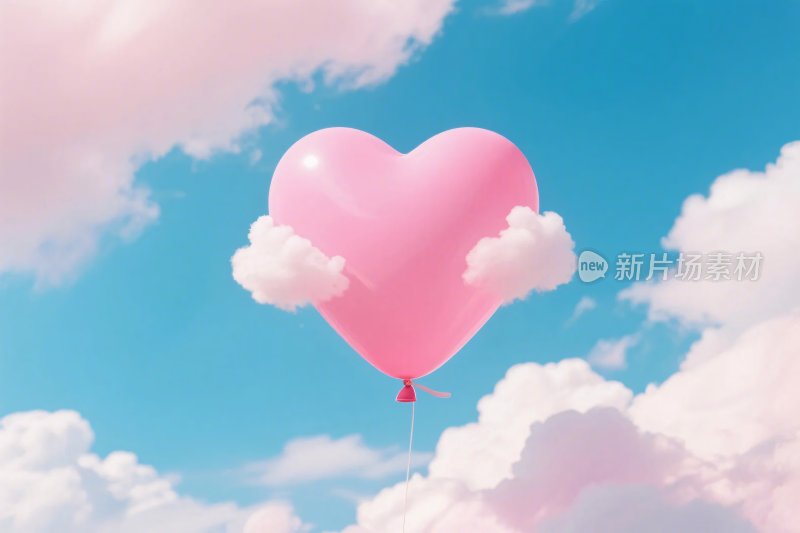 爱心气球与蓝天白云