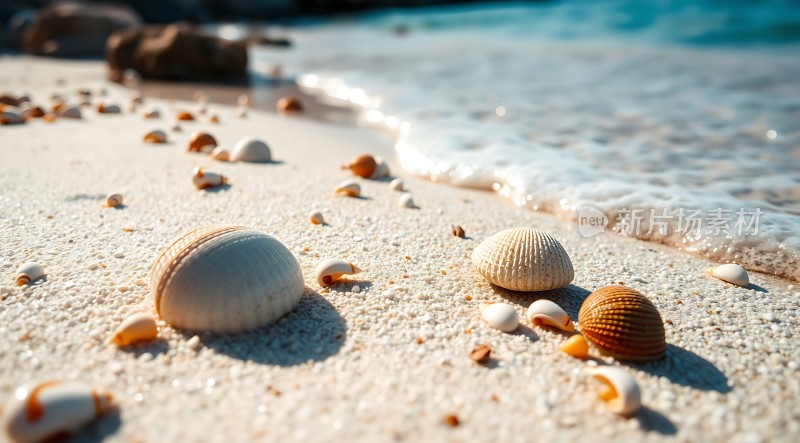 阳光下的贝壳沙滩