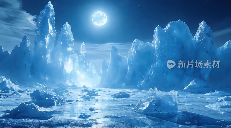 冰封月夜下的神秘雪原