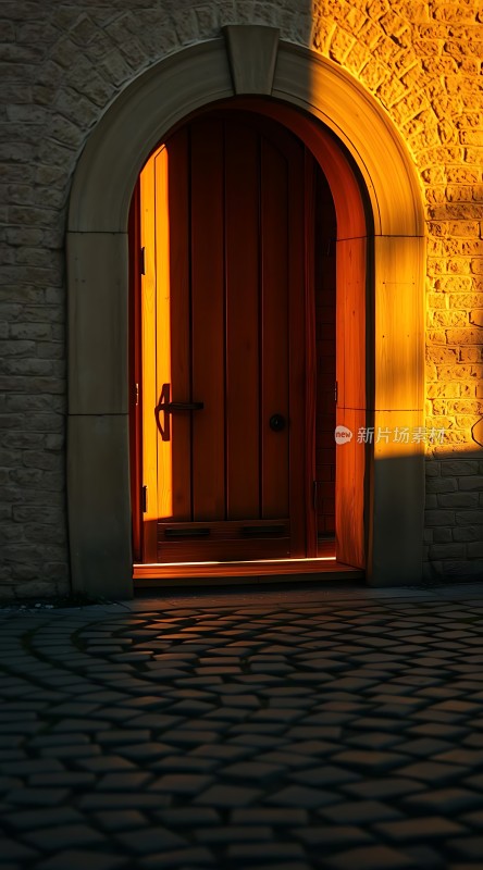 阳光下的温暖木门