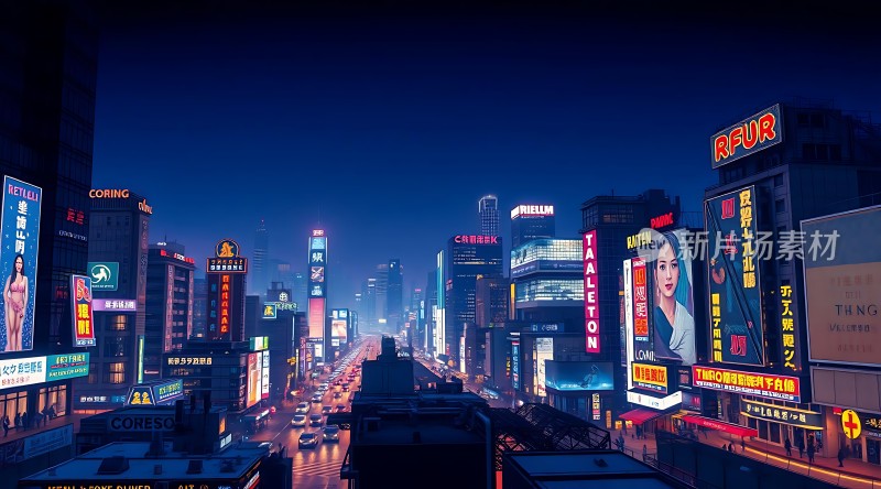 霓虹闪烁的未来都市夜景
