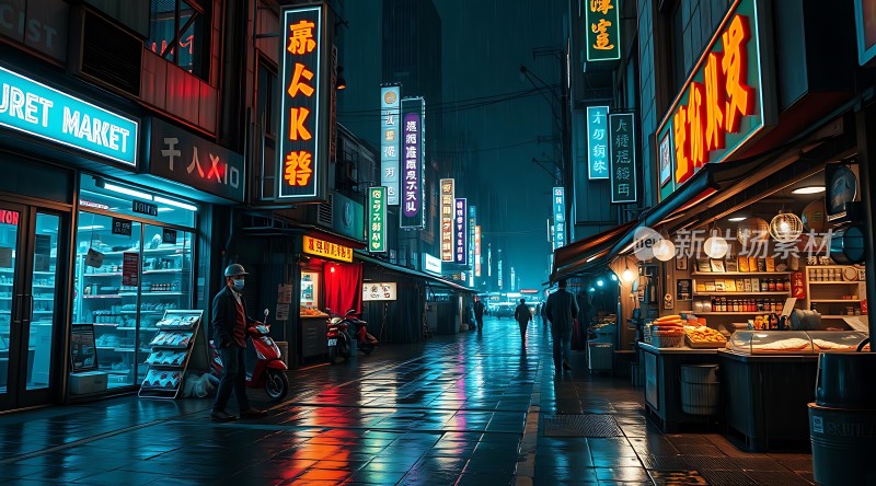 霓虹灯下的繁华夜市