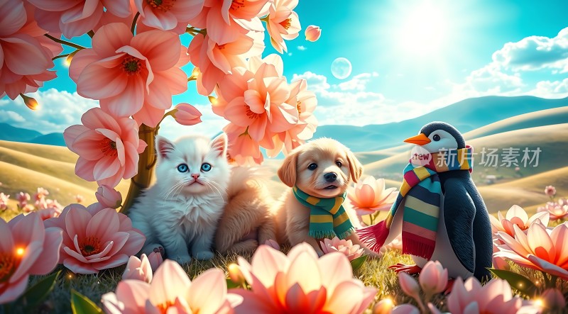 春日萌宠花丛中