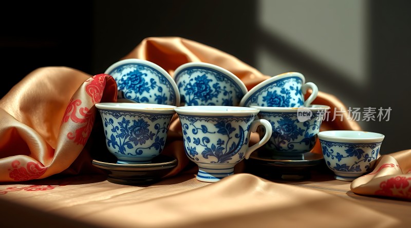 青花瓷茶具优雅展示