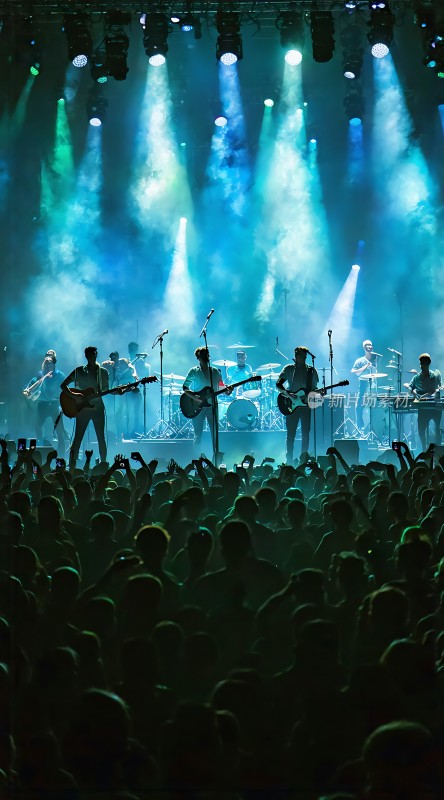 舞台灯光下的乐队演出