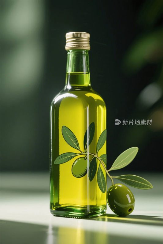 橄榄油瓶与橄榄插画
