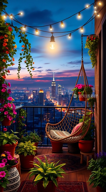 城市夜景下的温馨阳台