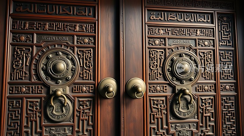 古风木门精美雕刻与金属装饰相得益彰