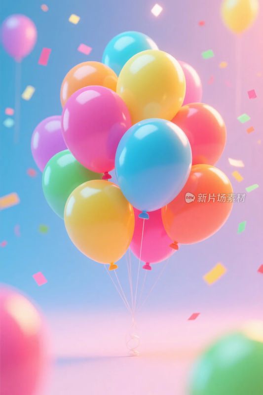 缤纷彩色气球庆祝画面