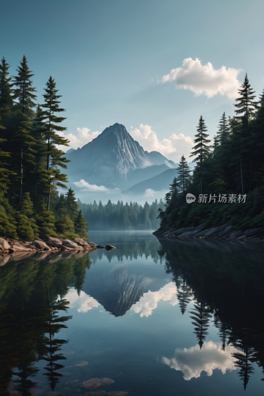 一座山一个湖高清风景图片