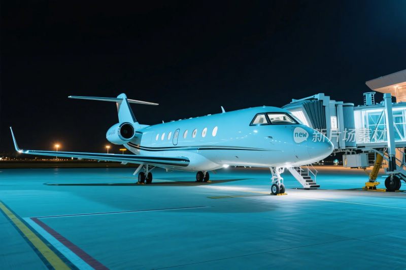 夜间机场停机坪飞机