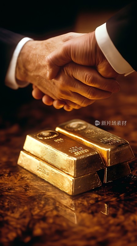 黄金交易握手与金条的完美结合