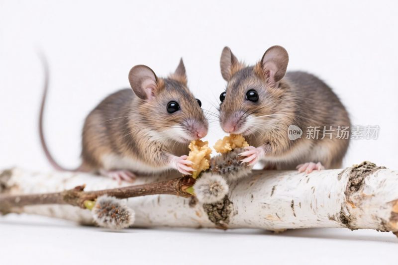 两只老鼠啃食树枝