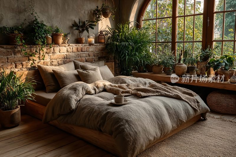 温馨绿植环绕的卧室场景
