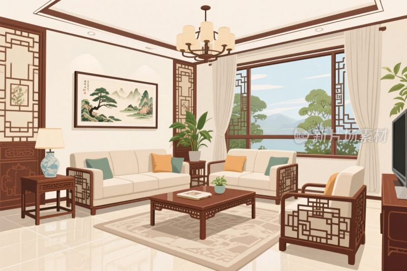 中式风格客厅室内场景图