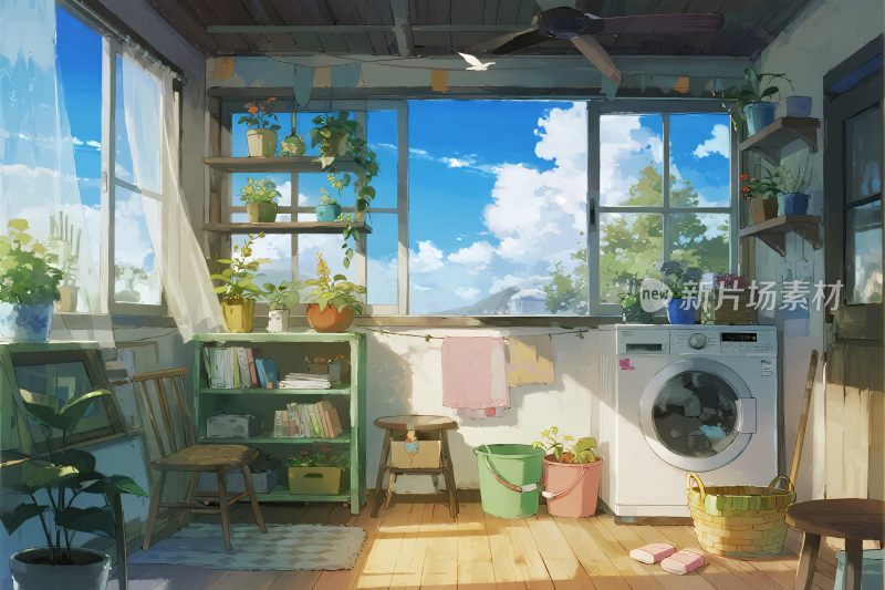 温馨室内日式插画场景