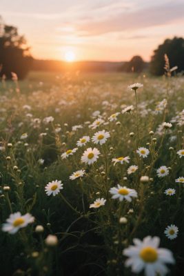 草地野花夕阳风景