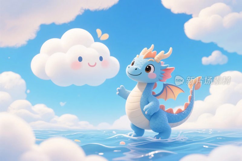 可爱小龙与笑脸云朵