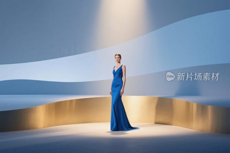 身着蓝色礼服的模特展示