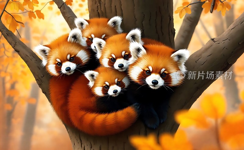 秋林红狐一家亲