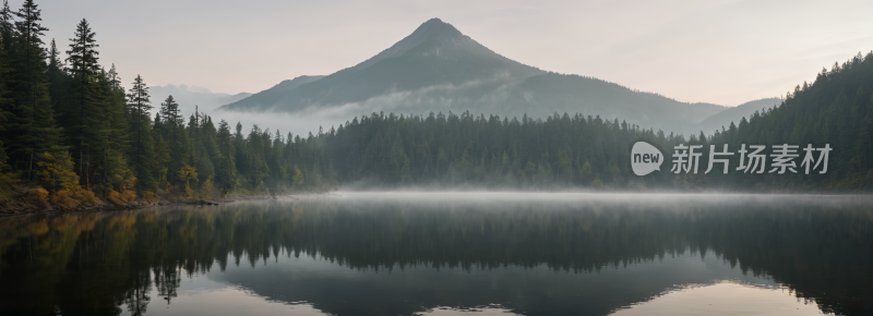 一座山一个湖高清风景横幅图片