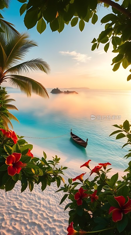 热带海滩日落美景