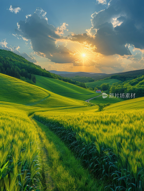 金色阳光下的田野