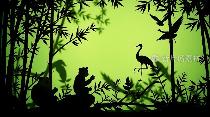 竹林中猴鹤共舞