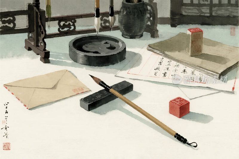 传统文房书画工具插画