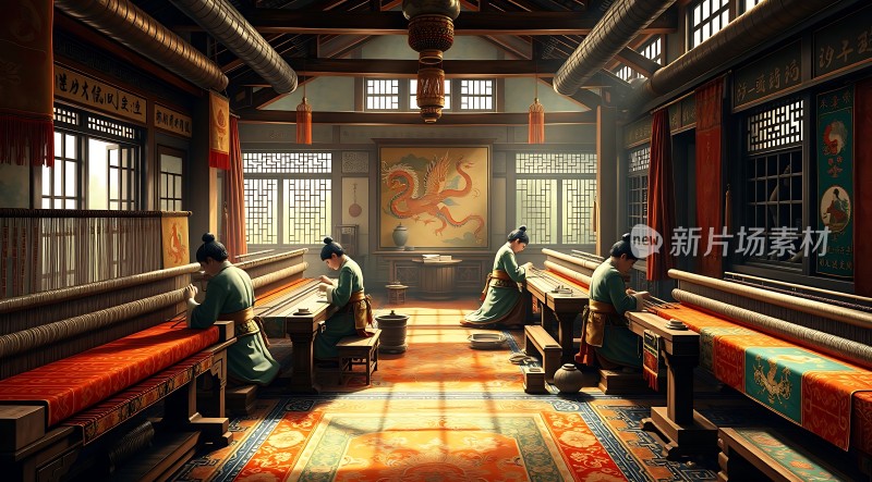 古代书院里的学者们专注研究学问的场景