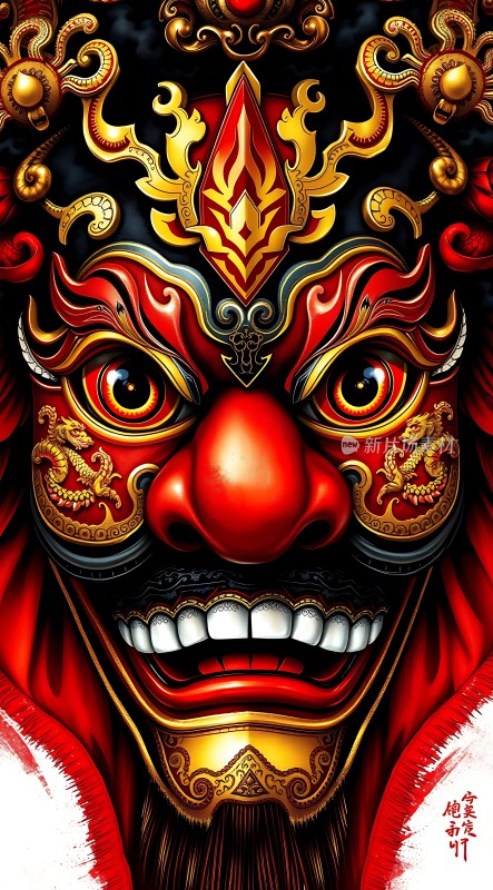 红色面具金线刺绣威武雄壮