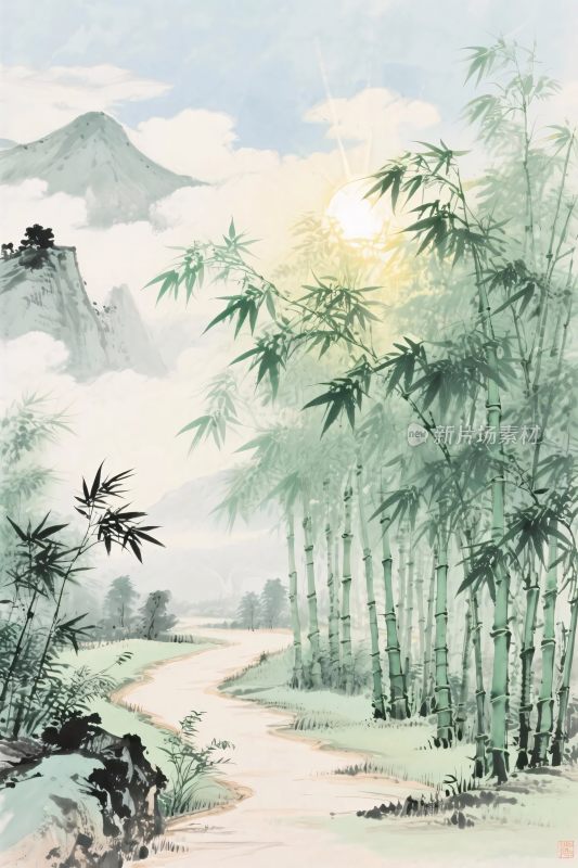 山水水墨风景插画