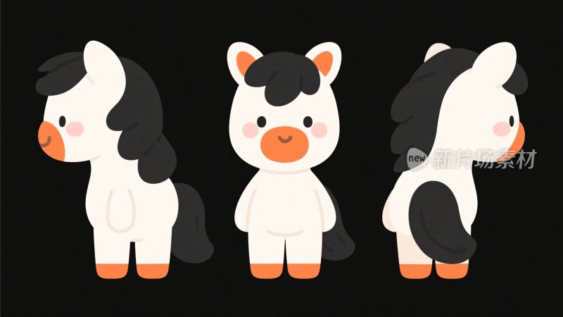 三只可爱卡通小马插画