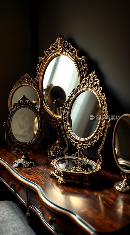 古董梳妆台上的精美镜子