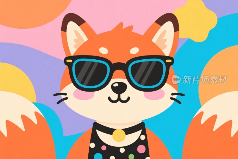 卡通戴墨镜狐狸插画