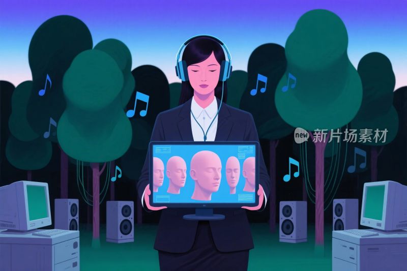 数字音乐互动场景插画