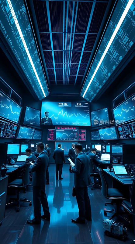金融中心交易大厅紧张刺激的交易现场