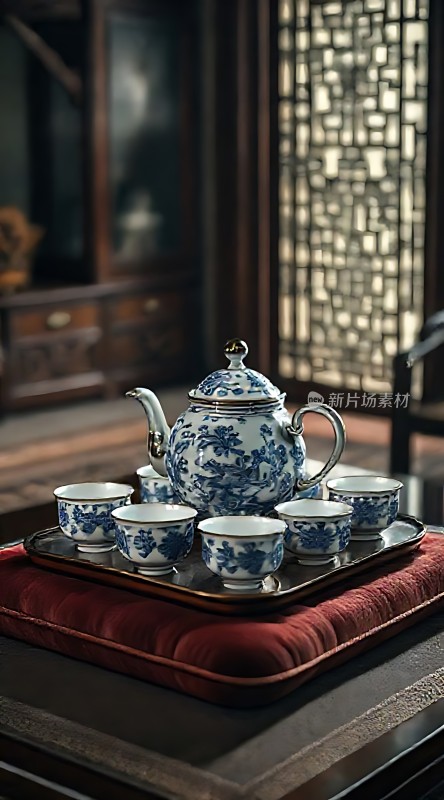 青花瓷茶具雅致展示