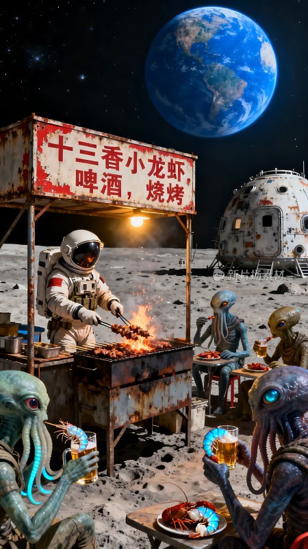 月球上外星人的小龙虾烧烤派对
