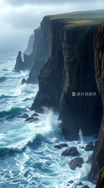 悬崖峭壁海浪汹涌