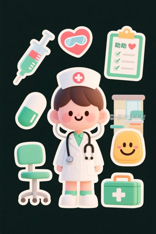 卡通护士医疗元素插画