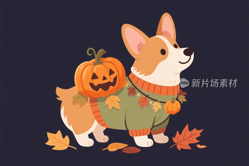 柯基犬南瓜灯插画