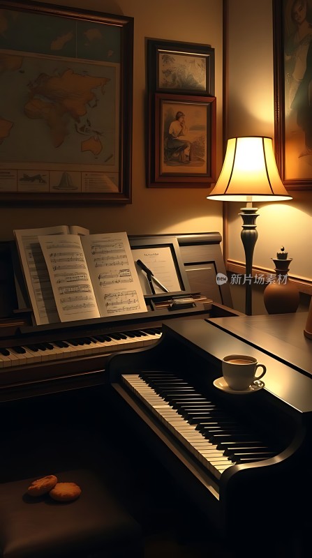 钢琴旁的温馨夜晚
