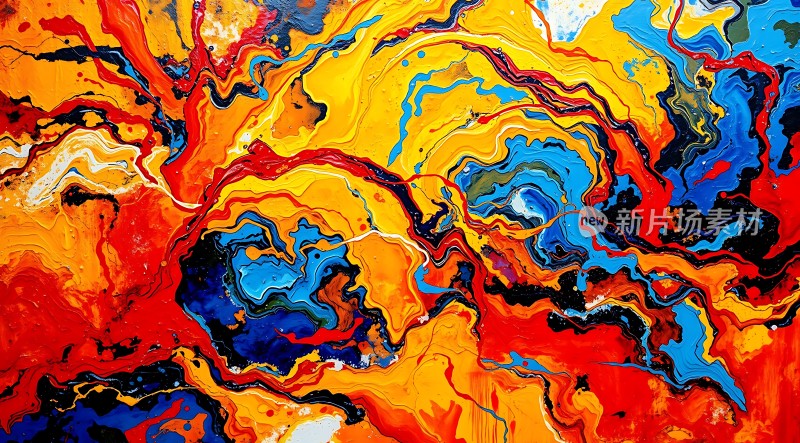 色彩漩涡红色、黄色和蓝色的交织