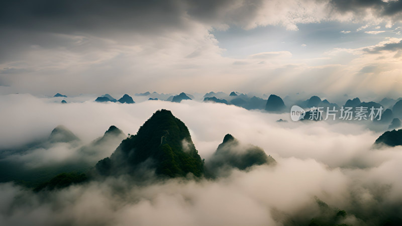 桂林山水照片山峰云海群山云雾缭绕自然风景