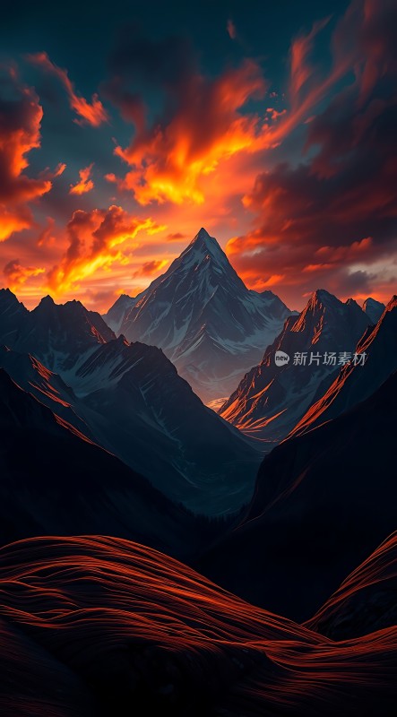 日落下的巍峨雪山