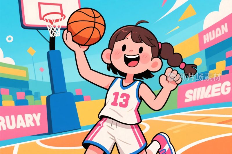 卡通篮球女孩插画