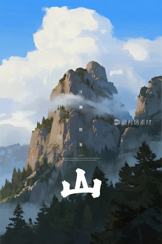 山水云雾风景插画