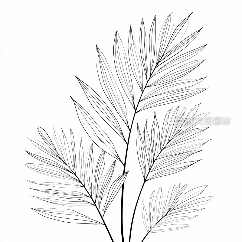 线条勾勒的简约植物叶片