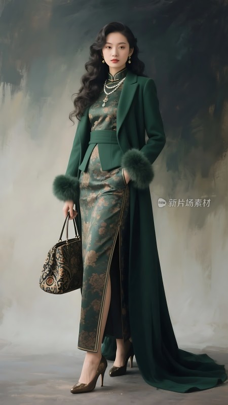 复古绿裙优雅女神